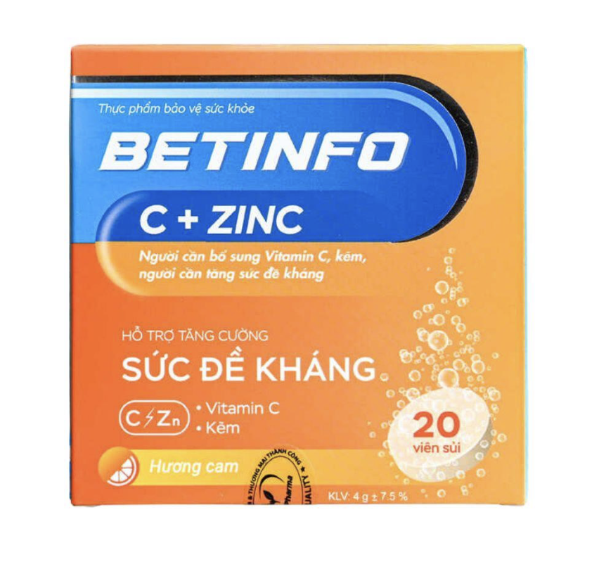 TPBVSK Viên Sủi Betinfo C + ZinC (Hộp 5 vỉ x 4 viên)